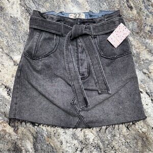 NWT We The Free Black Washed Denim Mini Skirt Tie Waist Size 27 Grunge Boho Edgy